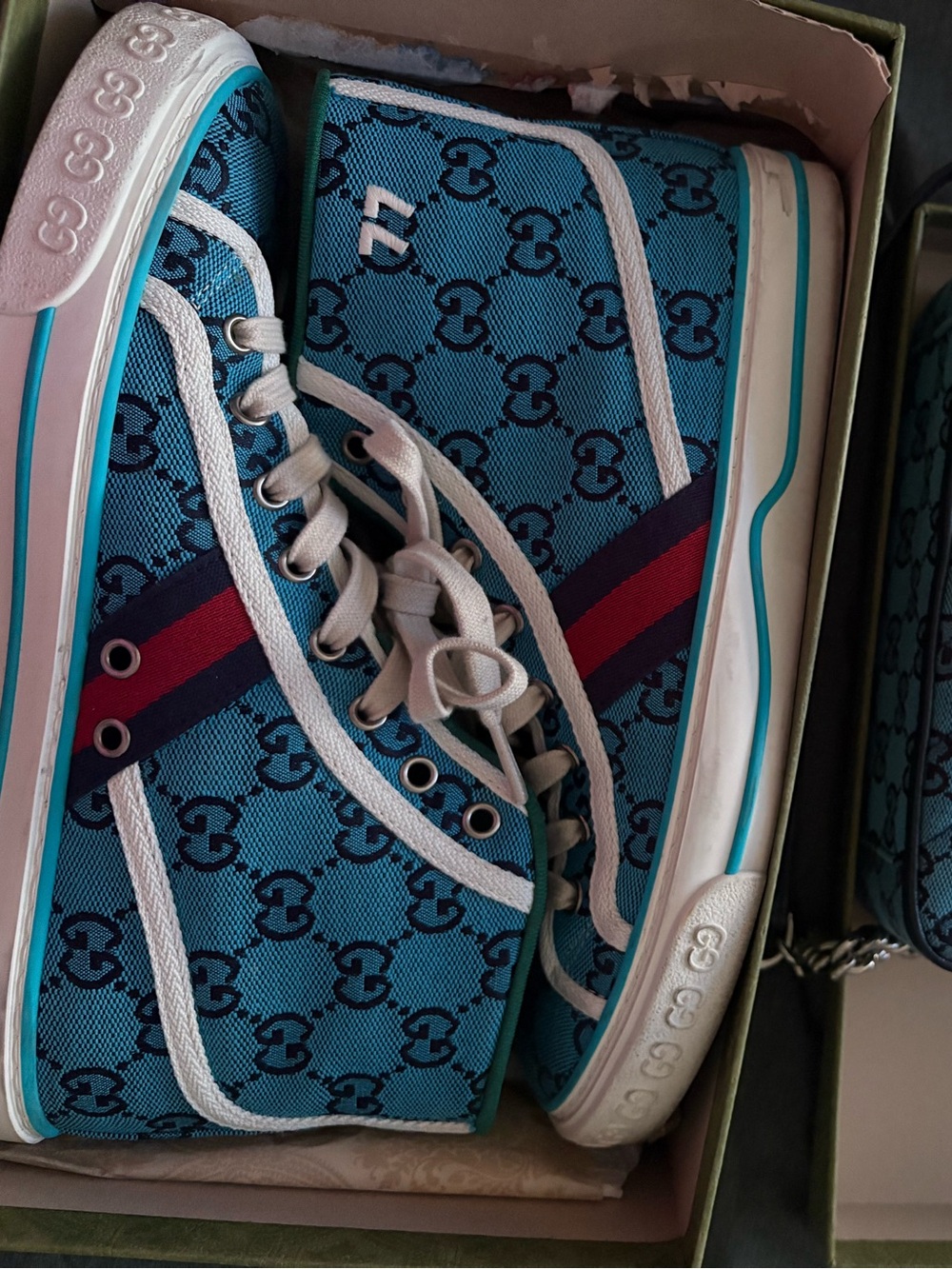 Turquoise GG Canvas Low-Top Sneakers